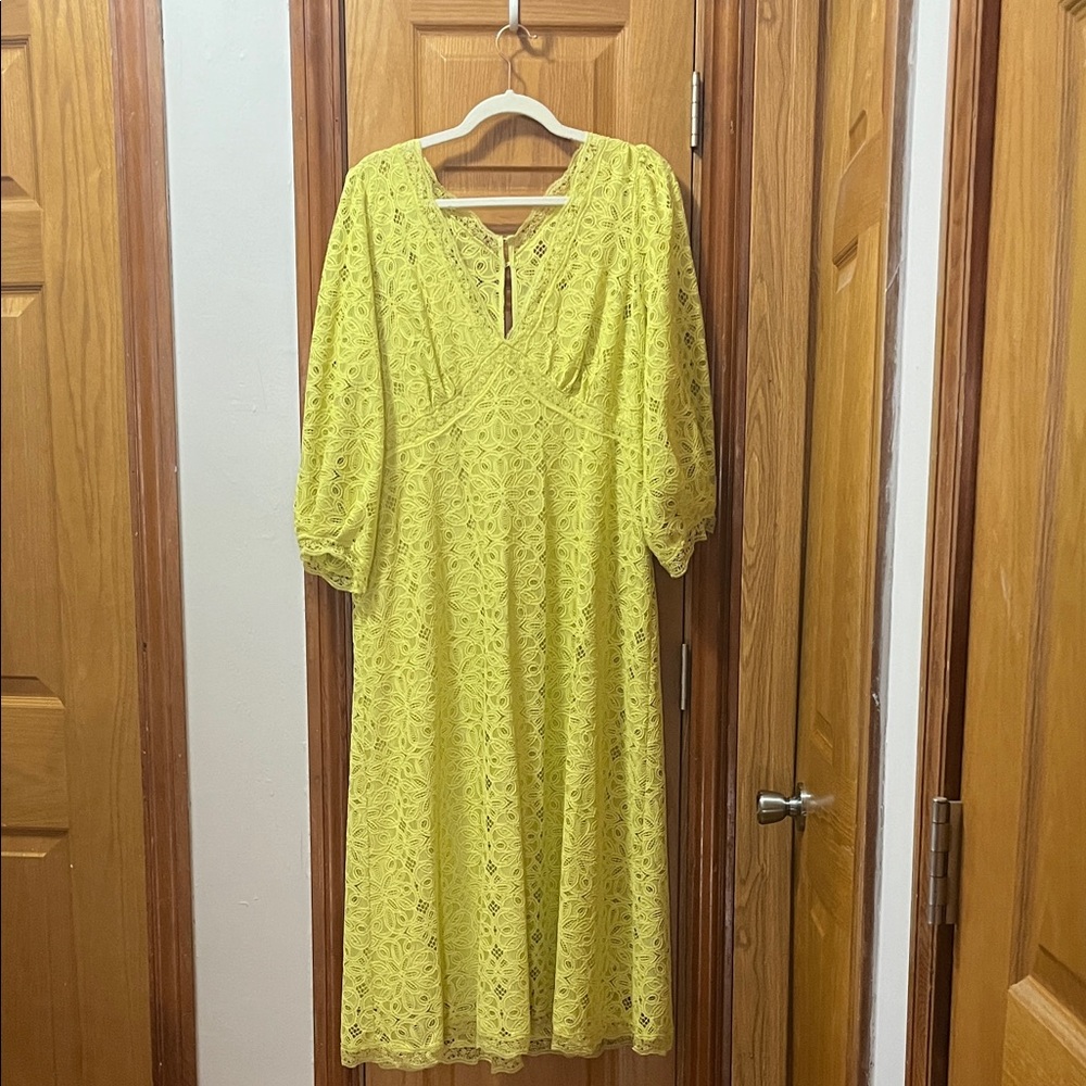 Anthropologie Yellow Lace Long Sleeve Dress